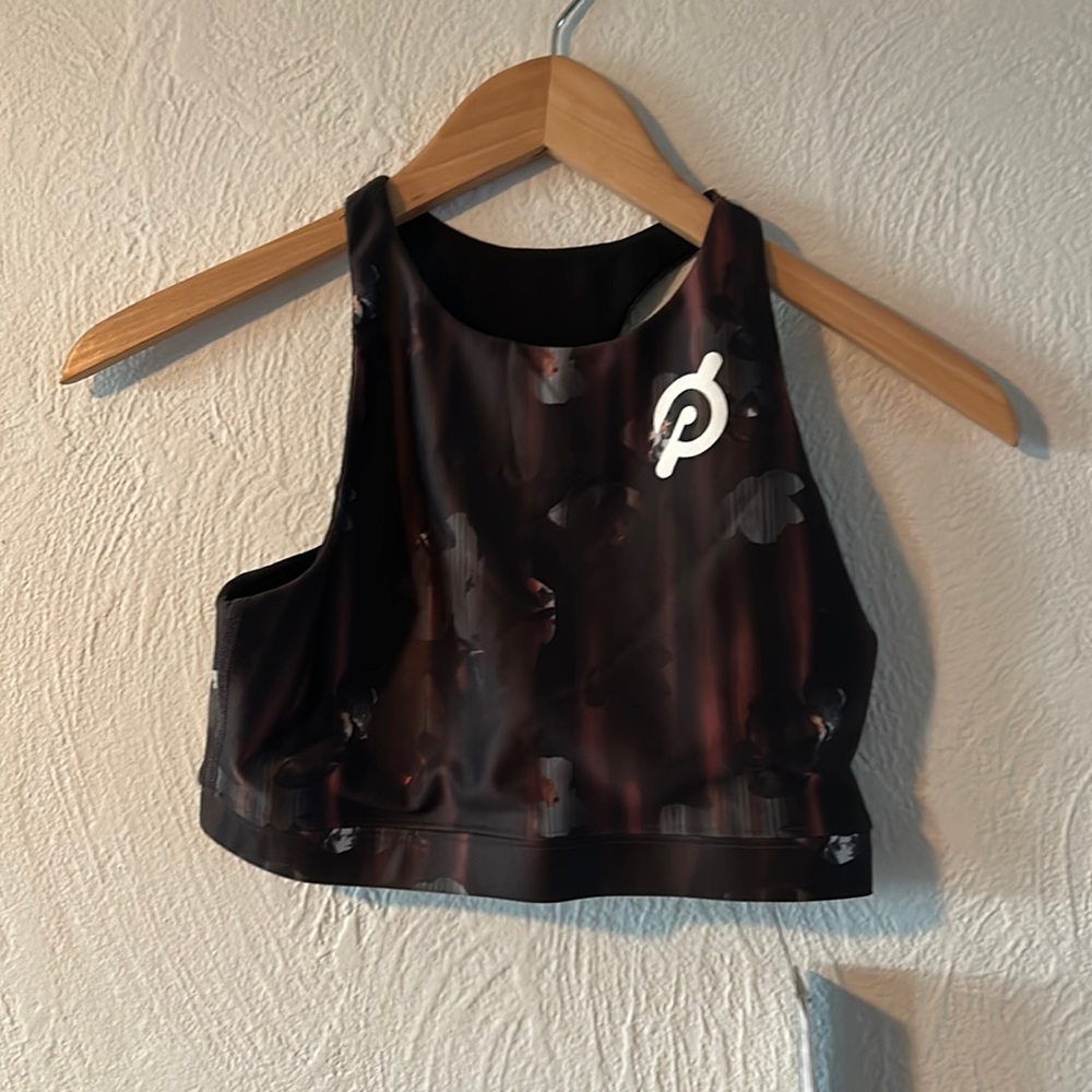 Peloton Black and Dark Red High-Neck Sports Bra